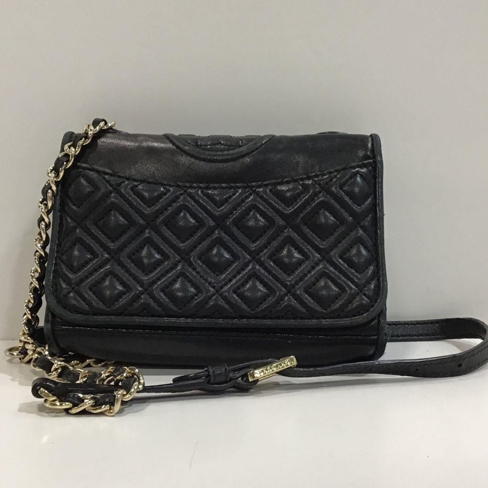 Women’s Tory Burch Fleming Black Quilted Leather Small Crossbody Shoulder Bag